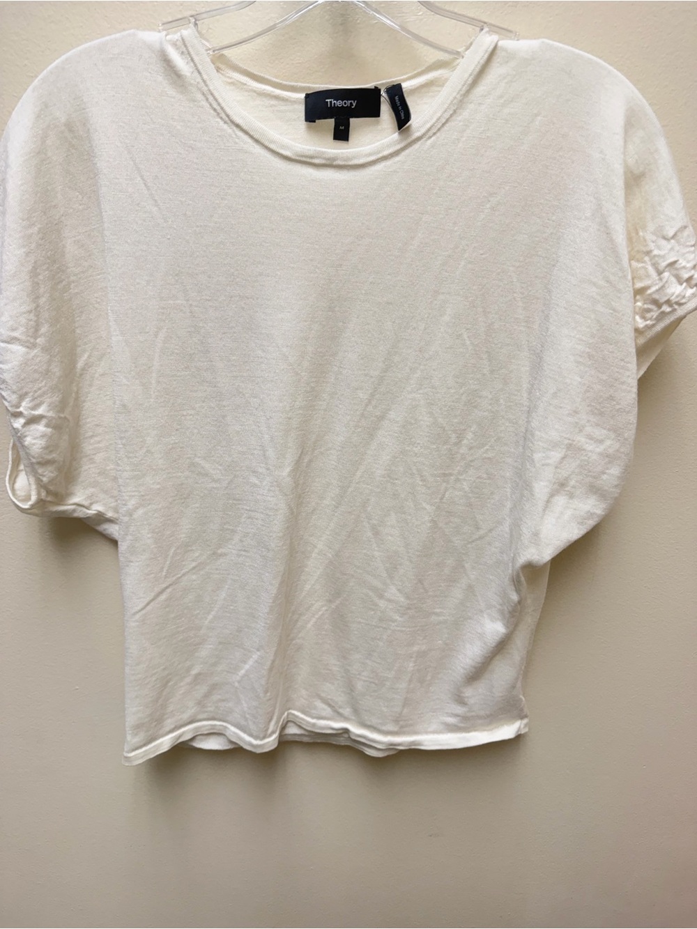 Theory Women's Cream Short-Sleeve Crewneck Top